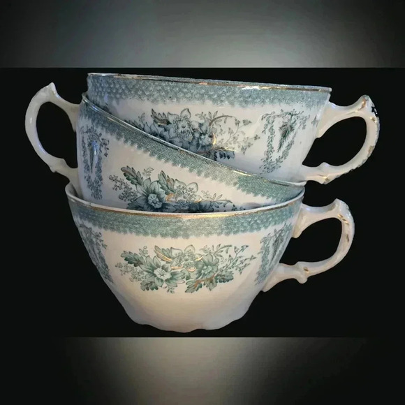 3 Antique 1890s Teacups by Grindley of England in Turquoise Brussels Pattern - Picture 2 of 5